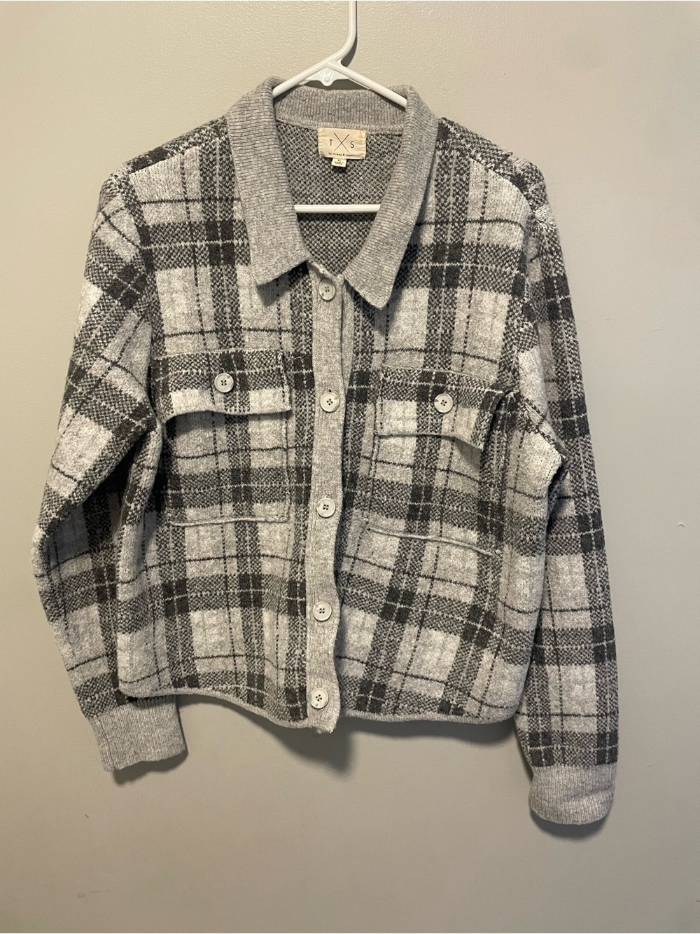 TXS by Thread‎ & Supply Grey Plaid Knit Shacket Cardigan XL